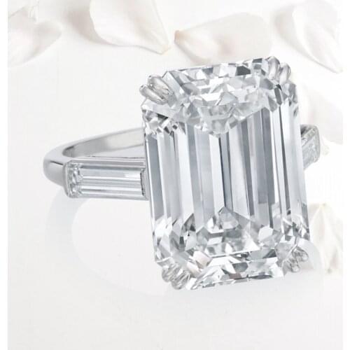 Original 925 Sterling Silver Created Diamond Wedding Engagement Cocktail Women 5ct Emerald cut Diamond Rings Fine Jewelry