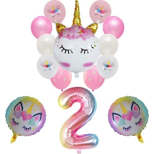 14pcs/lot Rainbow Unicorn Balloon Ball Globos Number 1 2 3 4 5 6 Birthday Party Decorations Kids Unicorn Party Wedding Balloons