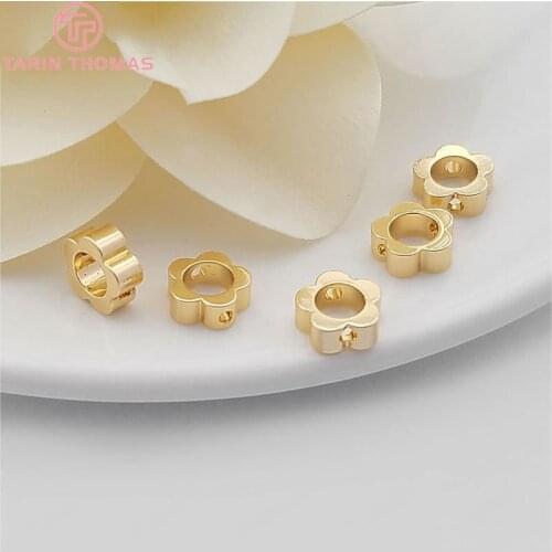 31728)20PCS 6MM 7.5MM 24K Champagne Gold Color Brass Flower Connector Beads Bracelets Spacer Beads Diy Jewelry Accessories