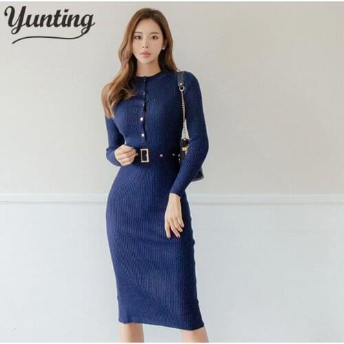 2020 Knitted Sweater Dress Women Stretchy Long Sleeve Bodycon Knit Winter Dress