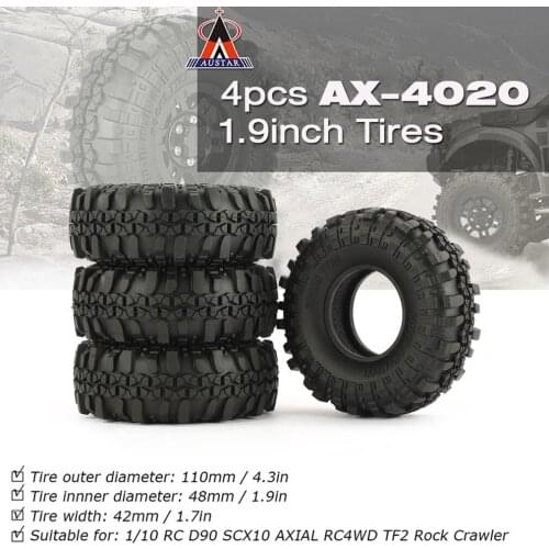 4 Pcs Austar Ax-4020 1.9 Inch 110Mm Rubber 1/10 Mini Crawler Tires Tyre For D90 Scx10 Axial Tf2 Rc Car