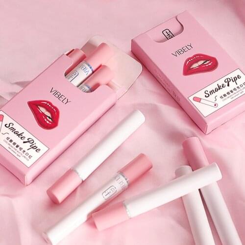 4pcs/set Cigarette Smoke Box Matte Waterproof Lip Stick Lipstick Makeup Kit Non Stick Long-lasting Full Coverage Matte Wear