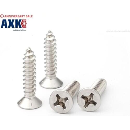 50pcs Din7982 Iso7050 M2.2 M2.6 M3 Stainless Steel 304 Cross Recessed Flat Head Screws Phillips Self-tapping Wood