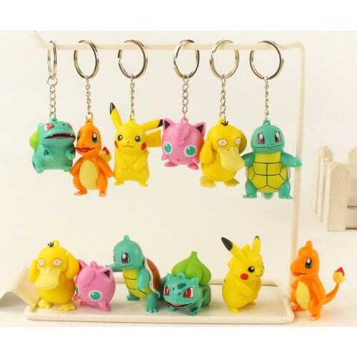 6pcs/set 3.5-6cm Pokemon Figure Toys Keychains Pikachu Charmander Bulbasaur Psyduck PVC Cute Mini Doll Pendant