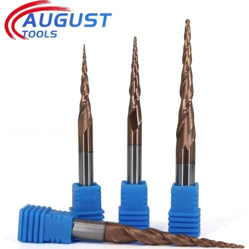 AUGT HRC60 Tapered Ball Nose End Mill Tungsten Solid Carbide Cnc Milling Cutter Wood Metal Rrouter Bit Cutter 3.175mm 4mm 6mm 8m