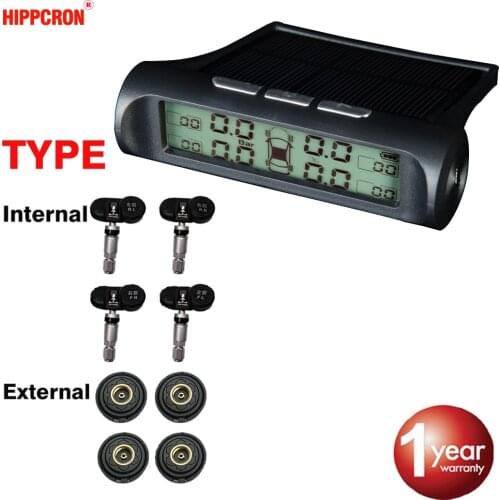 Car Tpms Tire Pressure Alarm Sensor Monitor System Display Internal / External Solar Power Charging Temperature Warning