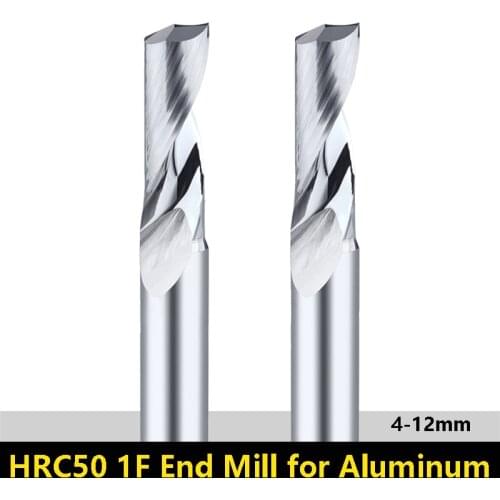 Single Edge End Mills Chisel for Aluminum Alloy CNC Engraving Machine Cutter HRC50 1 Flute Spiral Milling Cutter 4mm 6mm 12mm