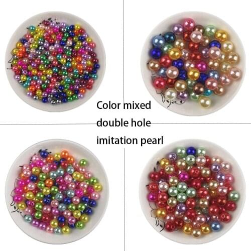 DIY mixed color double hole imitation pearl 6-12mm jewelry sweater clothing accessories decoration round loose beads ABS beads