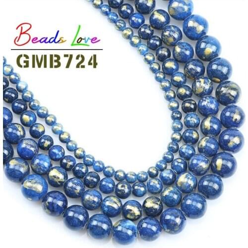 Natural Stone Beads Dark Blue Gold Color Jades Round Beads for Jewelry Making Handmade Diy Bracelet Necklace 4/6/8/10MM 15 Inch