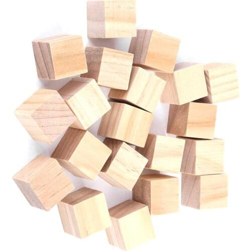 Wooden Cubes Natural Unfinished Craft Wood Blocks for Baby Shower Pack of 20
