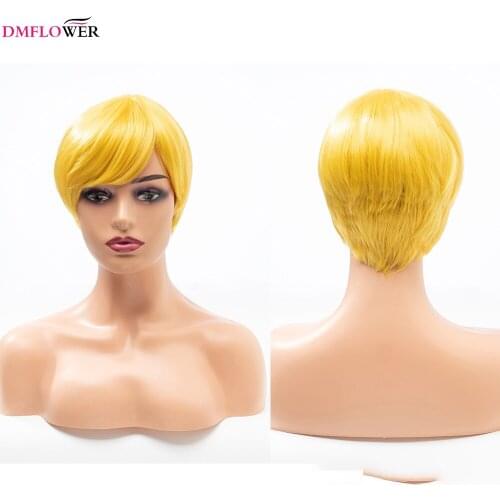 DMFLOWER-Womens Short Hair Artificial Hair Bangs Blond Yellow Cosplay Style Styling Heat-resistant Synthetic Wig