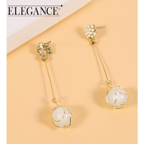 Elegance Fashion Opal Ball Drop Stud Earrings for Women Boutique Exquisite Long Earrings High Qualit Trend Korean Jewelry