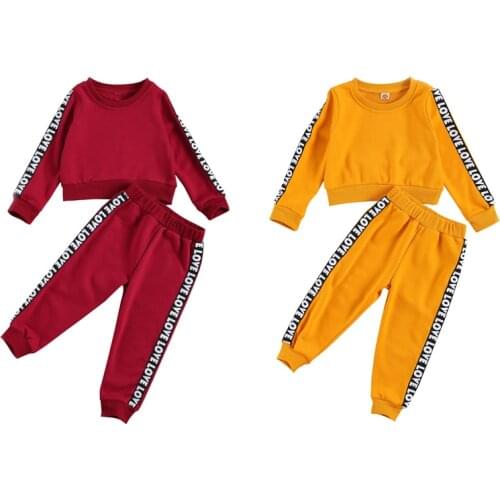 FOCUSNORM Fashion Autumn Baby Girls Clothes Sets Letter Print Long Sleeve Pullover Sweatshirt Tops Pants 2pcs 2-7Y
