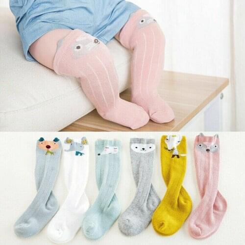 Cute Newborn Baby Girls Boys Unisex Kids Toddlers Cartoon Animal Cotton Soft Solid Color Knee High Socks Stockings 0-3Y 1 Pair