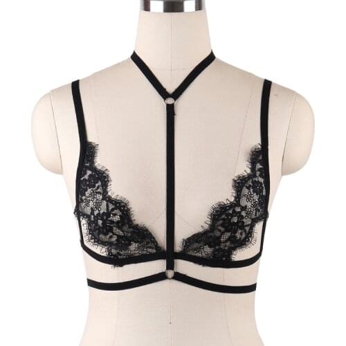 Harajuku Lace Top Harness Plus Size Underwear Women Bralette Gothic Sexy Lingerie Transparent Sexy Bra women Bondage Harness Bra