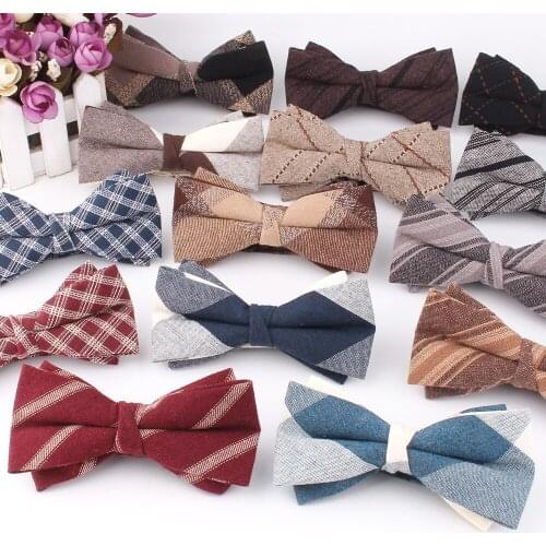 Cotton Bowtie For Groom Fashion Striped Bow tie For Men Women Beige Brown Bow knot Adult Plaid Bow Ties Cravat Groomsmen Bowties