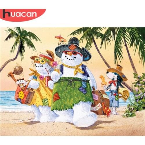 HUACAN Diamond Painting Snowman Full Square Round Drill Diamond Embroidery Mosaic Cartoon Craft Kit Home Decoration