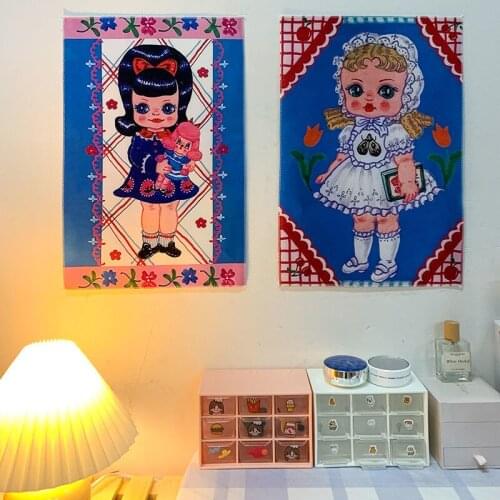 Ins Retro Doll Hand Account Sticker Painting Wall Cloth Background Cloth Style Girl Hanging Cloth Dormitory Decoration Cloth