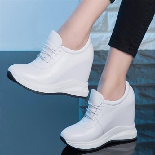 Walking Fashion Sneakers Women Genuine Leather Wedges High Heel Ankle Boots Female Round Toe Platform Pumps Shoes Casual Shoes
