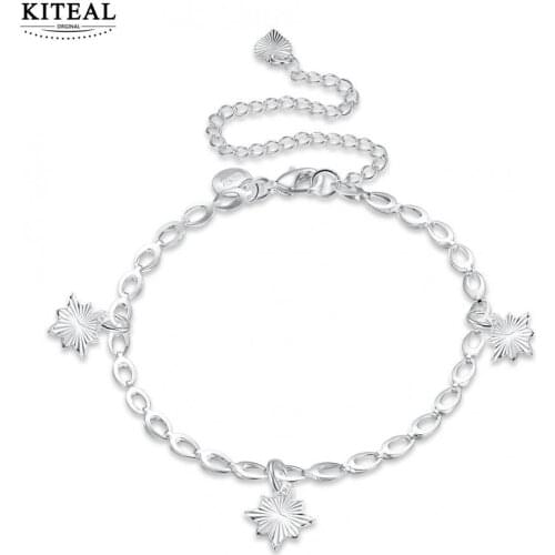 KITEAL Fashion Design silver color Goddess anklet 3 pcs flowers charms 20cm+10cm simple style ankle bracelet jewelry