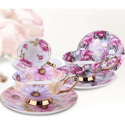 Boreal Europe Style Bone China Porcelain Coffee Cup Pastoral White Rose English Afternoon Teacup Cup and Saucer Set Gift Box