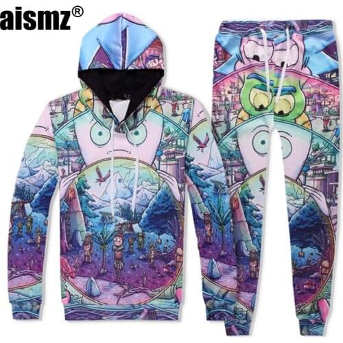 Aismz Autumn Winter Tracksuits Men Women Sweats Pants+Hoodies Hooded 3D Print Fashion Sweatshirts Set Streetwear 2 Pieces Set