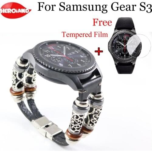 Leather Bangle Band For Samsung Gear S3 Bands Frontier Classic Fashion Link Replace Bracelet Watchband Strap With Tempered film