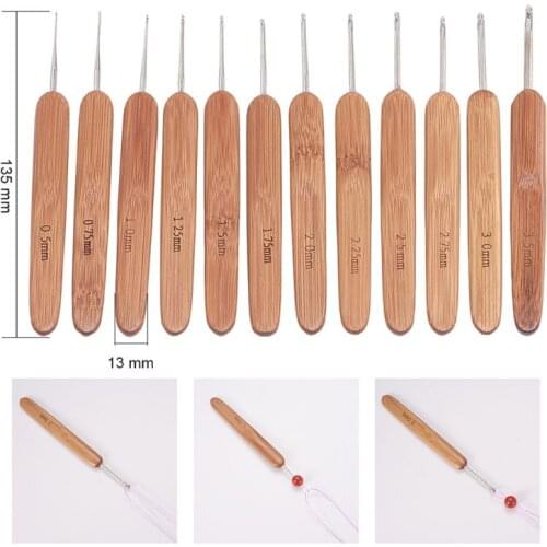 12pcs/set Crochet Hooks Knitting Needles Wooden Handle DIY Craft Weaving Sewing 27RE