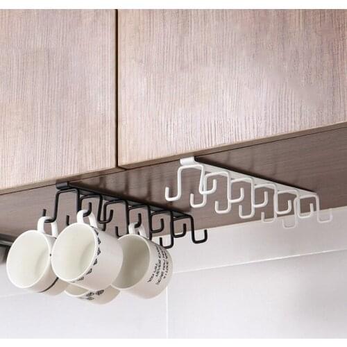 Kitchen Double-row Storage Hook Hanging Cup Holder Household Punch-free Wall Cabinet Hook Kitchen Storage Bathroom Accessories