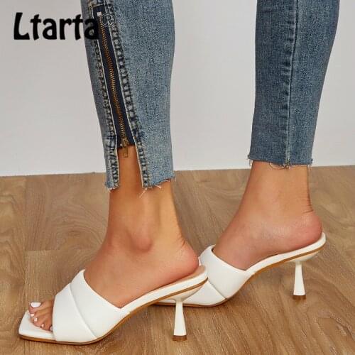 LTARTA 2021 Summer Fashion Square Toe Womens Shoes Patent Leather High Heel Sandals Open Toe Plus Size Womens Shoes ZL
