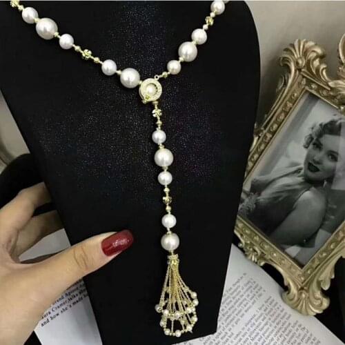 MADALENA SARARA 8-9mm AA Freshwater Pearl Necklace White Pearl Long Necklace Tassel Sweater Pearl Necklace 60cm