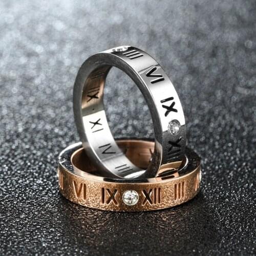 Fashion Rose Gold Stainless Steel Ring With Stone Crystal For Girl Women Men Couple In Wedding With Number