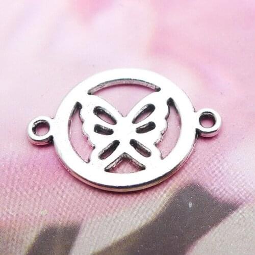 RAINXTAR Fashion Alloy Antique Silver Color Butterfly Connetor Charms Fit Bracelet Making 14*20mm 100pcs AAC560