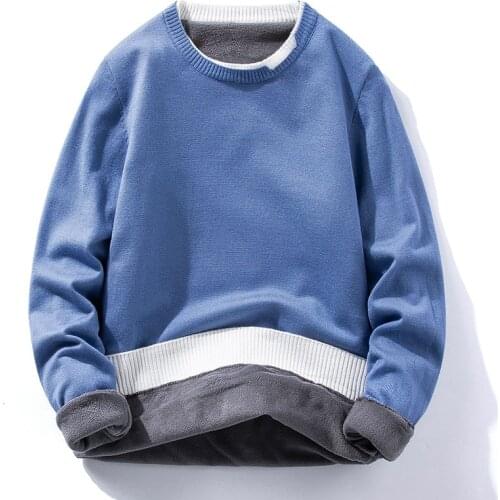 Winter Sweaters Men Fleece Thicken Warm Mens Pullover Cashmere Liner Casual Male Sweater Fashion Style Patchwork mens sweater
