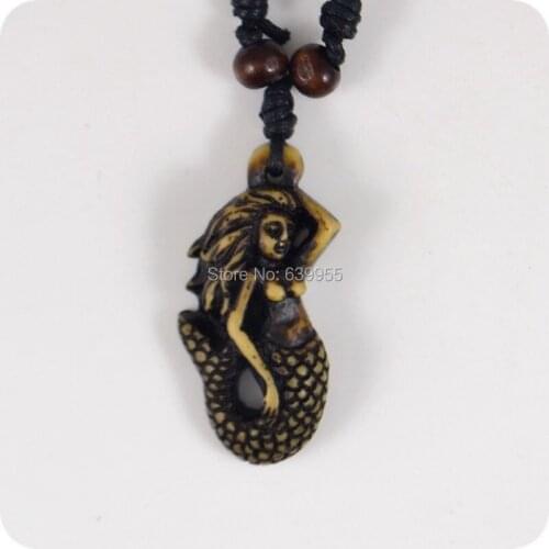 NEW Design Mermaid Siren Resin Carving Pendant Necklace Amulet Lucky Gift Tribal Fashion Jewelry