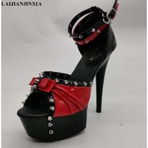 New style, bowknot rivet decorates high-heeled shoes, 15cm sexy model t platform shoes, pole dancing shoes