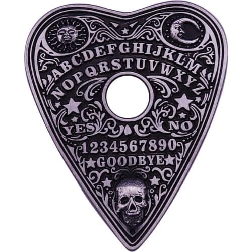 Ouija Spirit Board Mystic Oracle Planchette Halloween Seance Skull Sun Moon Spooky Magical Lapel Pin Witch Pagan Brooch