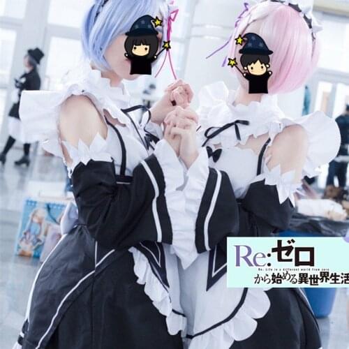 Ram/Rem Cosplay Re:zero Kara Hajimeru Isekai Seikatsu Re Life In a Different World Kawaii Sisters Costume Maid Servant Dress