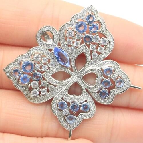 26x18mm SheCrown Created Violet Tanzanite Aquamarine Gift For Womans Daily Wear Silver Pendant