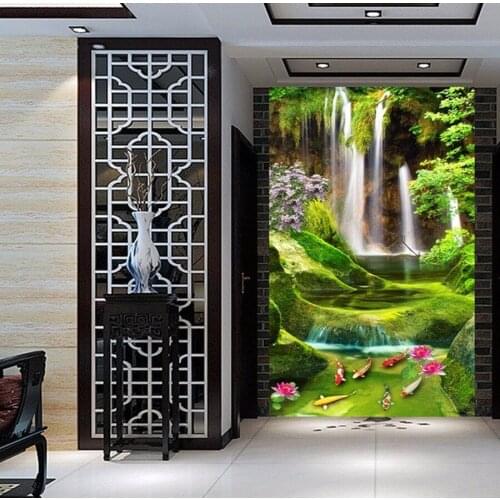 Full Diamond embroidery Mountain waterfall lotus carp diamond painting Handmade Crafts mural cross stitch mosaic home Decor