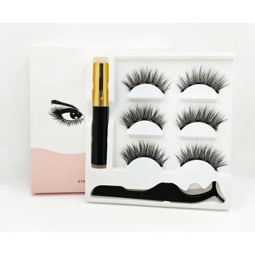 Dropshipping 3pair 3d eyelashes natural false eyelash Eyeliner magnetic eyelash Tweezer Set cilios magnetico custom your logo