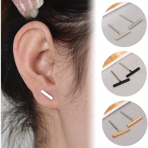Women Men Gold Punk Minimalism Ear Stud Fashion T Bar Alloy Ear Stud Earrings Party Jewelry Birthday Gift
