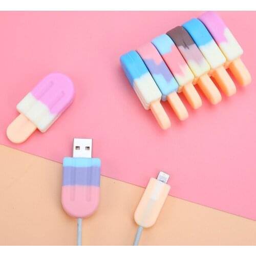 Silicone Cute Ice Cream Cable Organizer For Iphone Cable Protector De Cabo USB Chager Wire Holder For Android TYPE-C Cable
