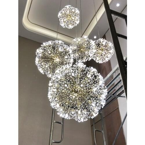 Golden chandelier Nordic dandelion crystal lamps simple modern luxury creative staircase 2019 new dining hall lamp