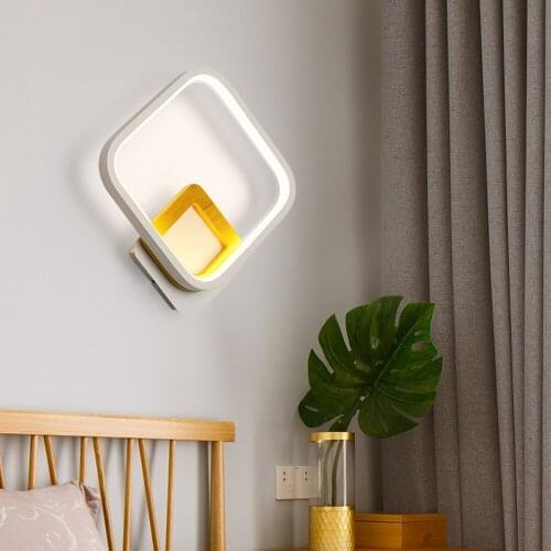 Scandinavian Square Wall Lamp with Acrylic Lampshade Modern Led Wooden Light Grey Ring Aluminum Lighting for Indoor Home Loft