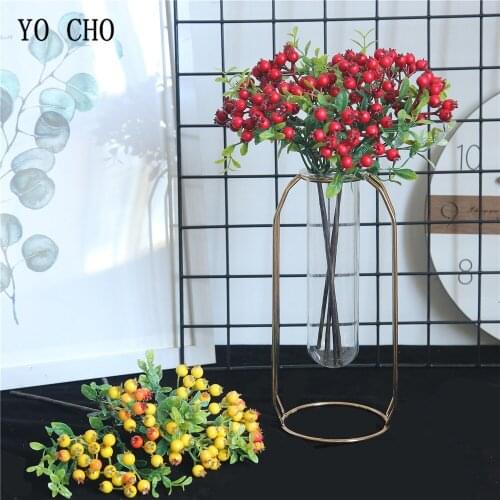 YO CHO Artificial Flowers Berry Foam Real Touch Fruits Wedding Decoration Simulation Berries Flower Xmas Home Artificial Plants