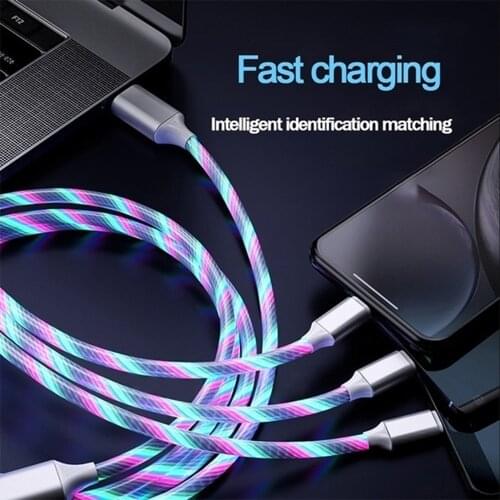 3 in 1 Flowing Light Charging Cable Quick Charge Micro USB Type-C Data Cord for iPhone Huawei Xiaomi redmi Samsung A51 A71 A31s