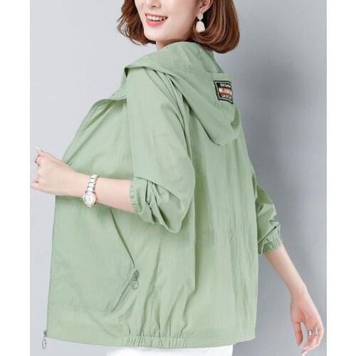 2020 New Summer Women Jacket Thin Coat Long Sleeve Hooded Female Windbreaker Sun protection Jacket Loose Outwear Plus Size 5XL