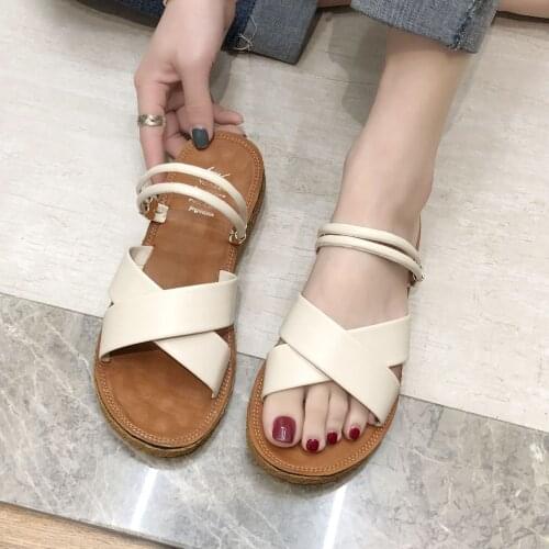 Womens Two-wear Fashionable Slippers 2020 New Roman Sandals Simple Summer Flat Shoes Woman Flat Slipper