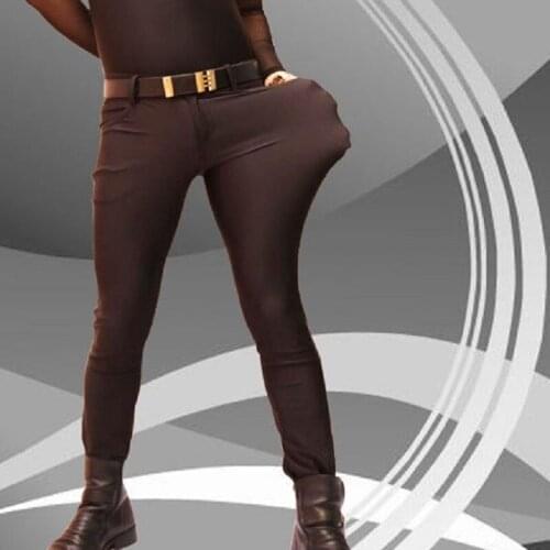 Plus Size Mens Mercerized Spandex High-Stretch Leggings Club Skinny Boots Pants Tight Leg Trousers Fad Slim Shape Pencil Pants